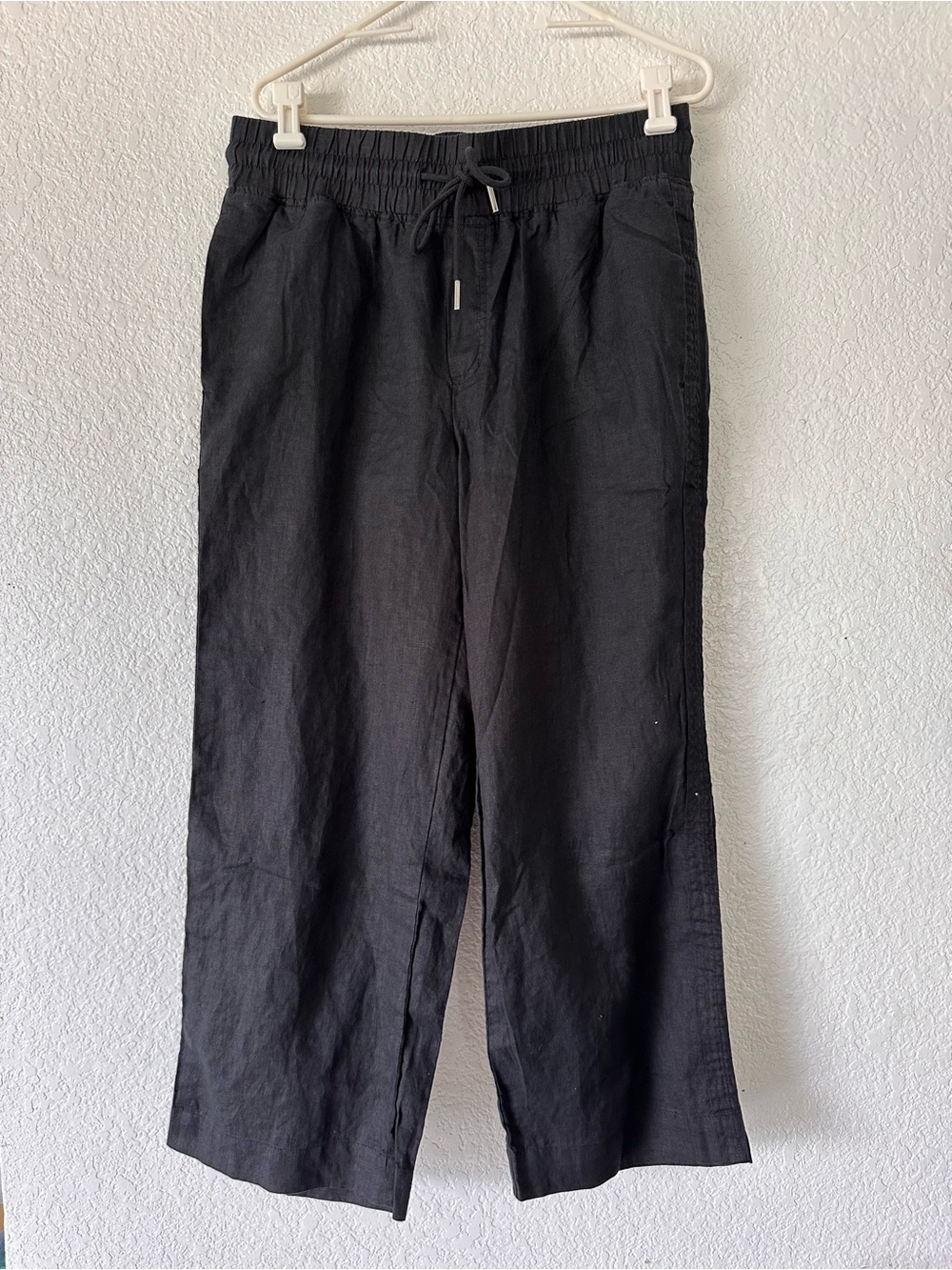 Quince Womens Drawstring 100% European Linen Wide Leg Pants Black L (S5) - Picture 5 of 13